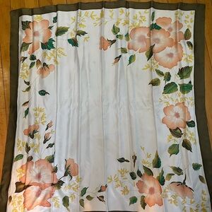 Floral Border square Silk Scarf - Peach & Green Flowers